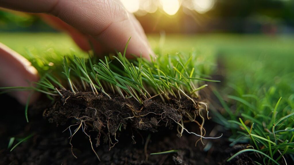 A hand grasps a single blade of grass, symbolizing a connection to the natural world