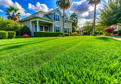 Bermuda A lush grassy lawn featuring tall grasses and trees, showcasing the beauty of Monarch Sod in a serene outdoor setting.